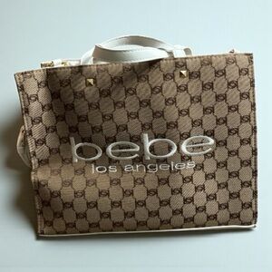 Bebe Beige‎ and White Patterned Tote